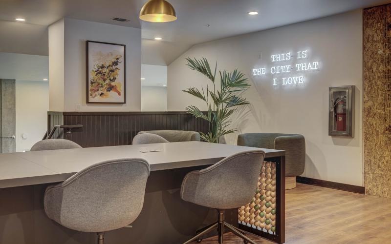 a room with a table and chairs