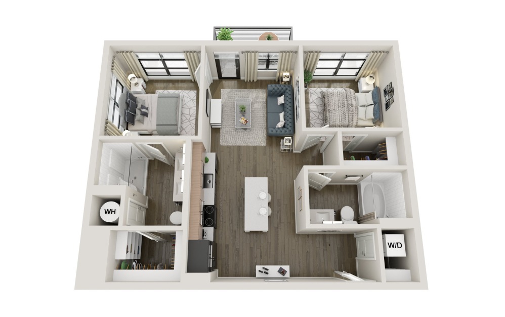 B1 - 2 bedroom floorplan layout with 2 bathrooms and 874 square feet B1 - 2 bedroom floorplan layout with 2 bathrooms and 874 square feet